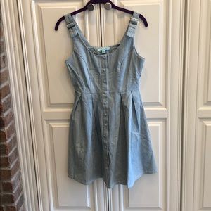 Blue and white striped chambray sun dress